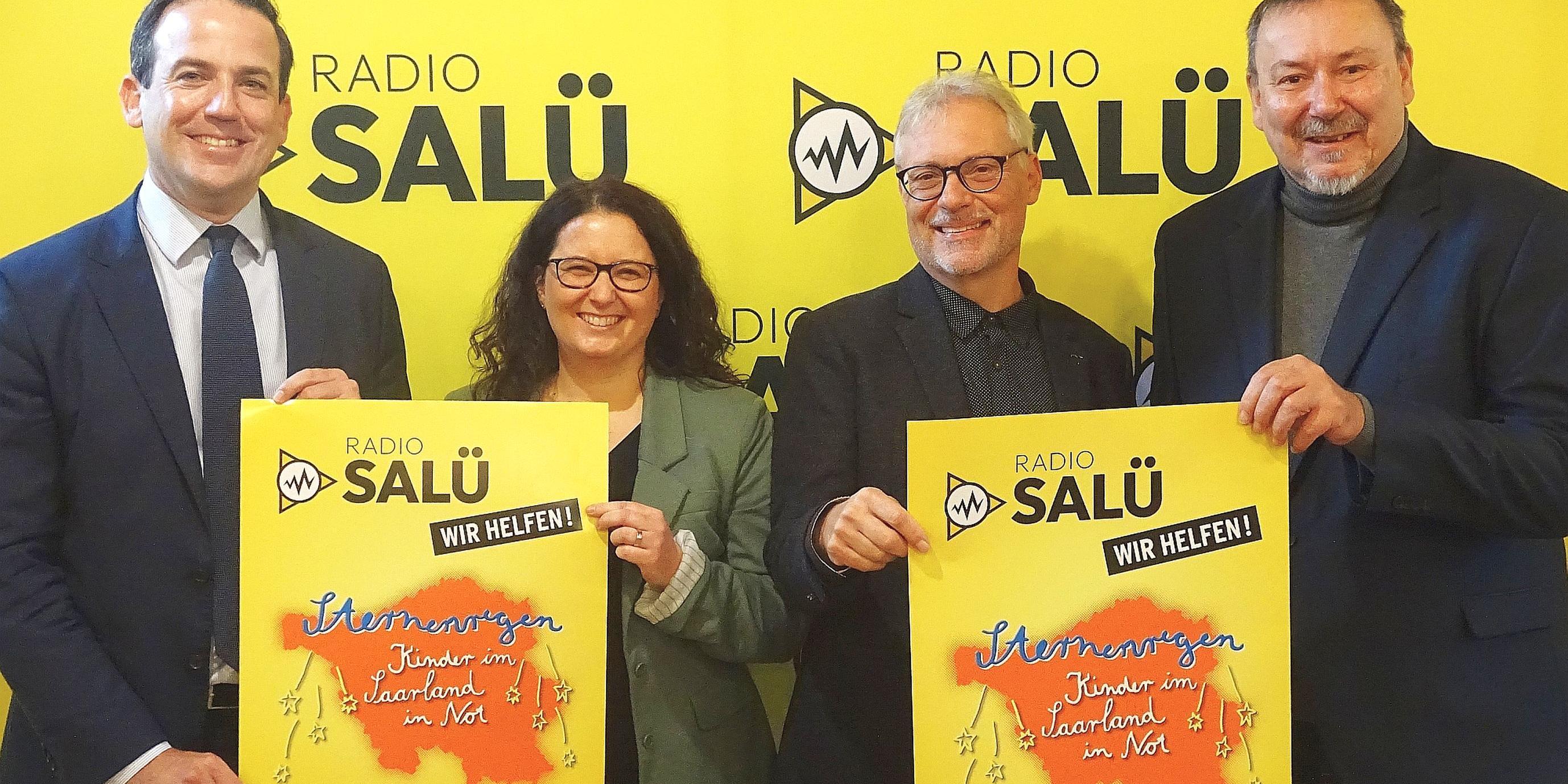 Bei der Vorstellung der neuen Aktion (von links): David Lindemann, Chef der Staatskanzlei, Sozialarbeiterin Tanja Klaus, Pfarrer Wolfgang Glitt und Axel Musolff, Geschäftsführer und Programmdirektor des Senders.